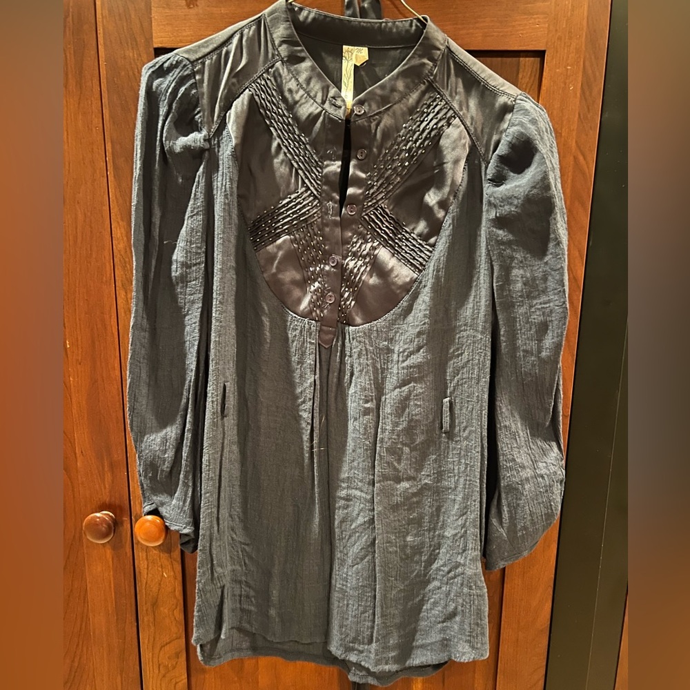 UNIT brand navy beaded bib top in lightweight fabric, sizeM